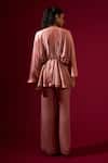 Shop_Omana By Ranjana Bothra_Pink Silk , Beads Round Neck Mocha Designer Top And Pant Set _at_Aza_Fashions
