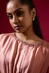 Shop_Omana By Ranjana Bothra_Pink Silk , Beads Round Neck Mocha Designer Top And Pant Set _Online_at_Aza_Fashions