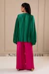 Shop_Omana By Ranjana Bothra_Green Satin V-neck And Pink Designer Top Pant Set _at_Aza_Fashions