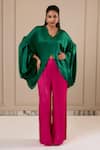 Buy_Omana By Ranjana Bothra_Green Satin V-neck And Pink Designer Top Pant Set _at_Aza_Fashions