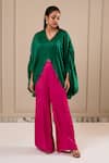 Omana By Ranjana Bothra_Green Satin V-neck And Pink Designer Top Pant Set _Online_at_Aza_Fashions