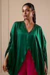 Omana By Ranjana Bothra_Green Satin V-neck And Pink Designer Top Pant Set _at_Aza_Fashions