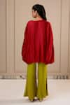 Shop_Omana By Ranjana Bothra_Red Silk , V-neck Top And Lime Green Pant _at_Aza_Fashions