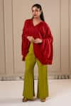 Buy_Omana By Ranjana Bothra_Red Silk , V-neck Top And Lime Green Pant _Online_at_Aza_Fashions