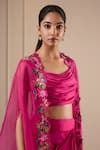 Omana By Ranjana Bothra_Pink Silk , Crepe, Embroidery Round Hot Designer Top Skirt Cape Set _Online_at_Aza_Fashions