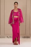 Buy_Omana By Ranjana Bothra_Pink Silk , Crepe, Embroidery Round Hot Designer Top Skirt Cape Set _at_Aza_Fashions