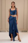 Buy_Omana By Ranjana Bothra_Blue Silk Satin Embroidery Scoop , Open Designer Top Skirt And Cape Set _Online_at_Aza_Fashions