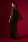 Shop_Omana By Ranjana Bothra_Green Silk , Crepe, Embroidery Round Army Designer Top And Skirt Set _at_Aza_Fashions