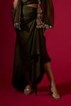 Omana By Ranjana Bothra_Green Silk , Crepe, Embroidery Round Army Designer Top And Skirt Set _Online_at_Aza_Fashions