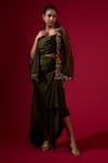 Shop_Omana By Ranjana Bothra_Green Silk , Crepe, Embroidery Round Army Designer Top And Skirt Set _Online_at_Aza_Fashions