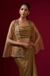 Shop_Omana By Ranjana Bothra_Gold Silk , Crepe, Embroidery Round Neck, Designer Top Skirt Cape Set _Online_at_Aza_Fashions
