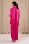 Shop_Omana By Ranjana Bothra_Pink Silk Satin Embroidery Collared Designer Kaftan _at_Aza_Fashions