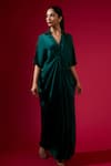 Buy_Omana By Ranjana Bothra_Emerald Green Silk Satin Collared Kaftan _at_Aza_Fashions