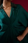 Buy_Omana By Ranjana Bothra_Emerald Green Silk Satin Collared Kaftan _Online_at_Aza_Fashions