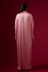 Shop_Omana By Ranjana Bothra_Pink Silk Satin Embroidery, Zari V-neck Designer Kaftan _at_Aza_Fashions