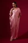 Buy_Omana By Ranjana Bothra_Pink Silk Satin Embroidery, Zari V-neck Designer Kaftan _at_Aza_Fashions