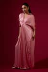 Buy_Omana By Ranjana Bothra_Pink Silk Satin Embroidery, Zari V-neck Designer Kaftan _Online_at_Aza_Fashions