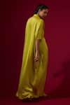 Shop_Omana By Ranjana Bothra_Lime Silk Satin Embroidery Collared Green Kaftan _at_Aza_Fashions
