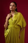 Shop_Omana By Ranjana Bothra_Lime Silk Satin Embroidery Collared Green Kaftan _Online_at_Aza_Fashions