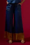 Buy_Omana By Ranjana Bothra_Blue Satin Ruffles Round Neck Dull Top And Trouser Set _Online_at_Aza_Fashions