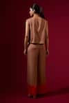Shop_Omana By Ranjana Bothra_Brown Satin Round Neck Dull Top And Trouser Set _at_Aza_Fashions