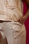Buy_Omana By Ranjana Bothra_Ivory Satin, Organza Ruffles Round Neck Designer Top And Trouser Set _Online_at_Aza_Fashions