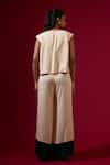 Shop_Omana By Ranjana Bothra_Ivory Satin, Organza Ruffles Round Neck Designer Top And Trouser Set _at_Aza_Fashions