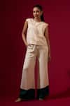 Buy_Omana By Ranjana Bothra_Ivory Satin, Organza Ruffles Round Neck Designer Top And Trouser Set _at_Aza_Fashions