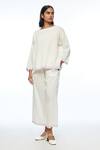 Buy_Payal Pratap_Ivory Handloom Cotton, Linen Round Neck Oversize Top _Online_at_Aza_Fashions