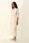 Payal Pratap_Ivory Handloom Cotton Embroidery Collared Rugosa Smocking Top _Online_at_Aza_Fashions