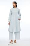 Buy_Payal Pratap_Blue Handloom Cotton Collared Powder Mollis Smocking Tunic _at_Aza_Fashions