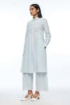 Payal Pratap_Blue Handloom Cotton Collared Powder Mollis Smocking Tunic _Online_at_Aza_Fashions
