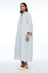 Payal Pratap_Blue Handloom Cotton Collared Powder Nitida Pleated Tunic _Online_at_Aza_Fashions