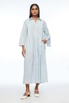 Buy_Payal Pratap_Blue Handloom Cotton Collared Powder Nitida Pleated Tunic _Online_at_Aza_Fashions