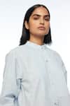 Buy_Payal Pratap_Blue Cotton Mandarin Collar Mandonii Yoke Pleated Top _Online_at_Aza_Fashions