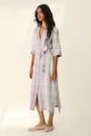 Payal Pratap_Blue Linen Collared Montana Check Dress _Online_at_Aza_Fashions