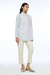Payal Pratap_Blue Handloom Cotton Collared Powder Pouzinii Check Shirt _Online_at_Aza_Fashions