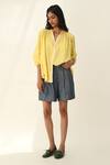 Buy_Payal Pratap_Yellow Cotton Collared Lemon Handloom Smocking Shirt _at_Aza_Fashions