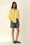 Payal Pratap_Yellow Cotton Collared Lemon Handloom Smocking Shirt _Online_at_Aza_Fashions