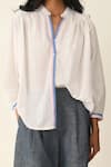 Payal Pratap_Ivory Handloom Cotton Mandarin Collar Smocking Shirt _Online_at_Aza_Fashions