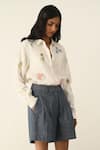 Buy_Payal Pratap_Blue Denim Uniflora Pleated Shorts _Online_at_Aza_Fashions