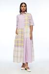 Buy_Payal Pratap_Purple Handloom Cotton Collared Setigera Check Dress _at_Aza_Fashions