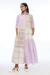 Buy_Payal Pratap_Purple Handloom Cotton Collared Setigera Check Dress _Online_at_Aza_Fashions