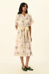 Buy_Payal Pratap_Ivory Handloom Cotton Embroidery Collared Koreana Check Belted Dress _at_Aza_Fashions