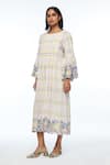 Buy_Payal Pratap_Ivory Handloom Cotton Embroidery Round Neck Oxyodon Check Dress _Online_at_Aza_Fashions