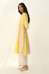Payal Pratap_Yellow Handloom Cotton Mandarin Collar Patchwork Panel Dress _Online_at_Aza_Fashions