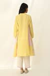 Shop_Payal Pratap_Yellow Handloom Cotton Mandarin Collar Patchwork Panel Dress _at_Aza_Fashions