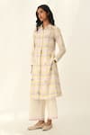 Payal Pratap_Ivory Handloom Cotton Embroidery Collared Pinetorum Check Tunic _Online_at_Aza_Fashions