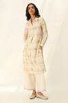 Buy_Payal Pratap_Ivory Handloom Cotton Embroidery Collared Pinetorum Check Tunic _at_Aza_Fashions