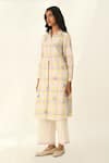Buy_Payal Pratap_Ivory Handloom Cotton Embroidery Collared Pinetorum Check Tunic _Online_at_Aza_Fashions